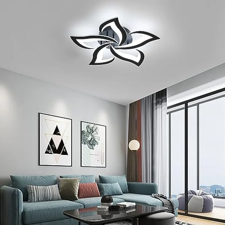 Comely Deckenlampe, LED Deckenleuchte 60W 6750lm, Kaltes Weiß 6500K Moderne Blütenblatt Design Deckenlampe für Wohnzimmer Küche Schlafzimmer Esszimmer, Dia 60cm,Schwarz – Bild 6