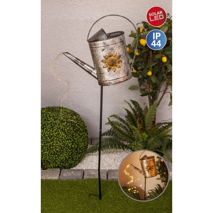 Näve Solar-Gartenleuchte LED mit Dämmerungssensor Gießkanne 110 cm silber – Bild 2