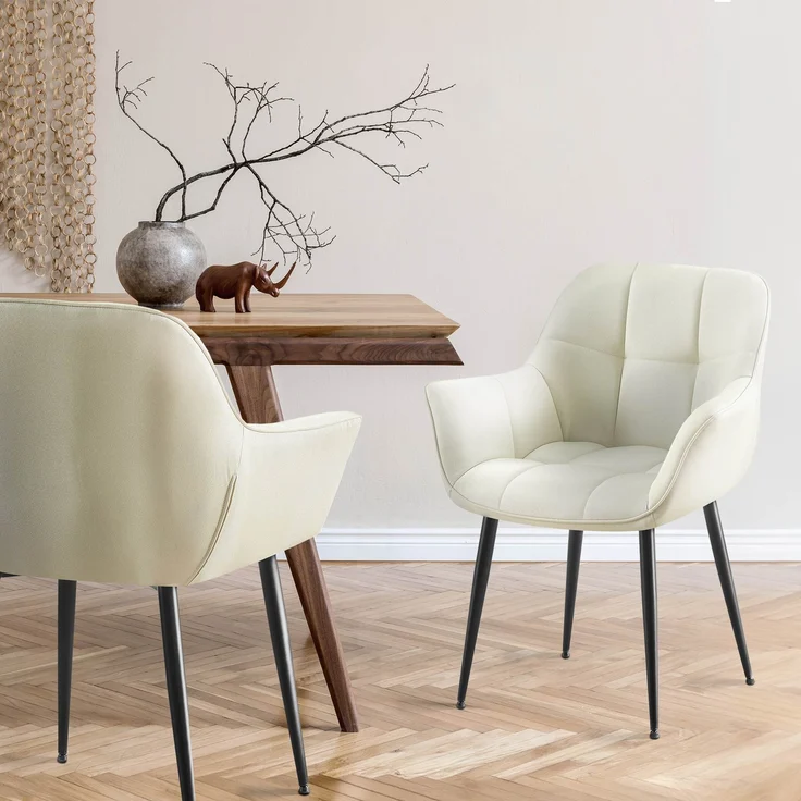 Esszimmerstuhl GUNIM - Stoff Creme 65x58x85 cm | Essstühle Esszimmerstühle Küchenstühle Wohnzimmerstühle – Bild 9