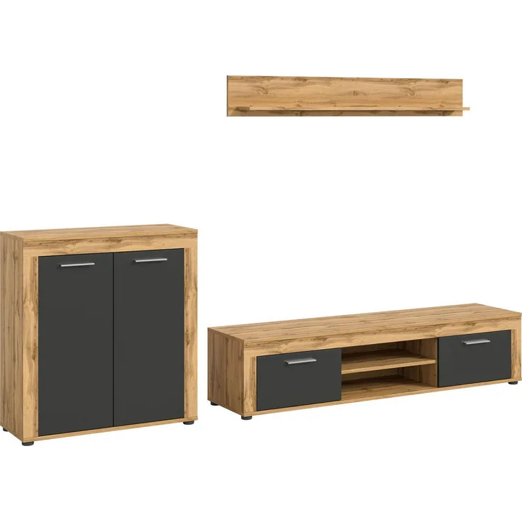Xonox Wohnwand, Grau, Holzwerkstoff, 255x159x35 cm, moderne Eleganz mit Stauraum und nachhaltiger Qualität