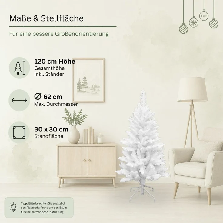 HXT 1015 Weiß 120 cm künstlicher Weihnachtsbaum inkl. Metallständer, schwer entflammbar – Bild 4