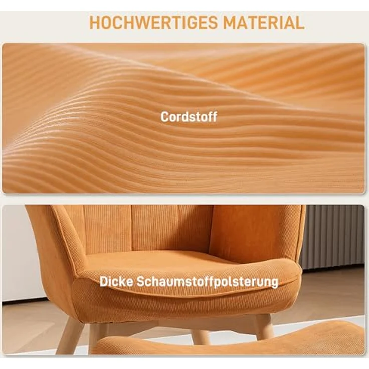 HOMCOM Relaxsessel Ohrensessel mit Hoher Rückenlehne, Holzbeine (Sessel mit Hocker, 2-St, Loungesessel), mit getuftetem Design, Cord-Optik, für Wohnzimmer, Braun – Bild 5