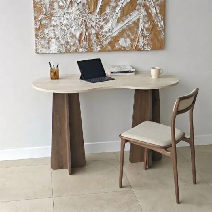 Skye Decor Schreibtisch Infini, moderner Schreibtisch mit fest montierter Tischplatte, 120 cm in Travertin/Walnuss – Bild 2