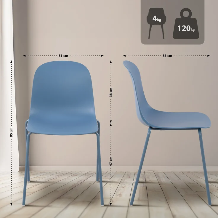 CLP 2er Sitzgruppe Veldin Set 1 Tisch 2 Stapelstühle wetterfest UV-beständig,blau – Bild 2