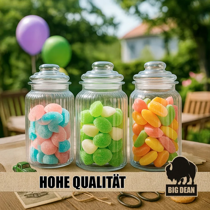 BigDean Bonbonglas 3x 1300ml Bonboniere Bonbonglas mit Deckel in Geschenkbox Vorratsgläser Spülmaschinfest Candy Bar Gläser – Bild 4