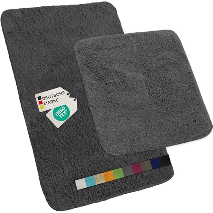 NYVI Badematte Set NYVISpa Lasalle Grau, 2-teilig, rutschfest, waschbar, Höhe 20 mm, 50x80 cm + WC Vorleger ohne Ausschnitt, 100% Polyester – Bild 1