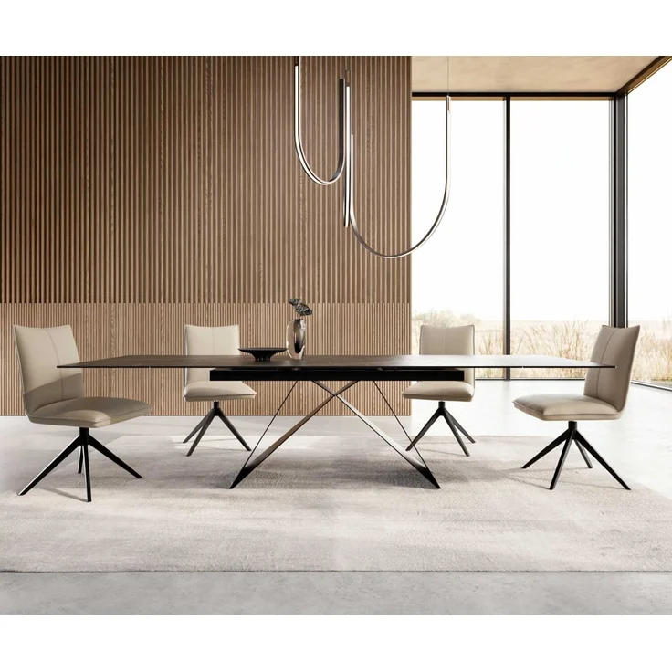 Esstisch Edge 200-300x100 Keramik Laminam®Noir Desir Braun V-Gestell Flachstahl Schwarz ausziehbar – Bild 2