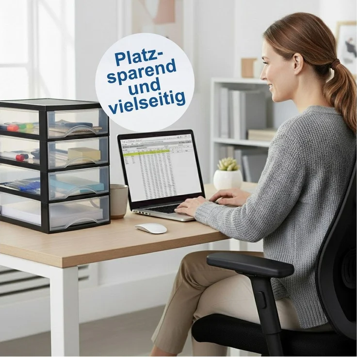 Hausfelder Schubladenbox Schubladenschrank A4 mit 2 Schubladen, Schreibtisch Ordnungssystem, (1-St, A4 mit 2 Schubladen), leicht zu reinigen, BPA-freier Kunststoff, verschiedene Größen – Bild 4