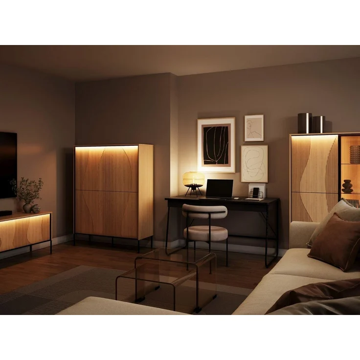 Compleo TV-Schrank Japandi design, Lamellenoptik LOPESAN, Eiche vincenza, hohe Füße – Bild 3