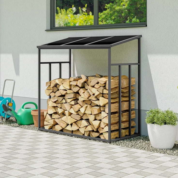 GFP Primeyard Kaminholzregal Metall 143x72x145,5 cm Brennholzregal grau – Bild 3
