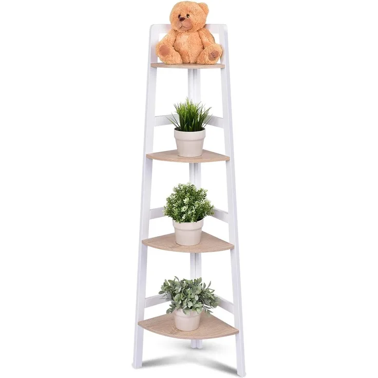 COSTWAY Eckregal Badregal Standregal Wandregal Regal Buecherregal Aktenregal Holzregal Dekoregal 4 Ebene