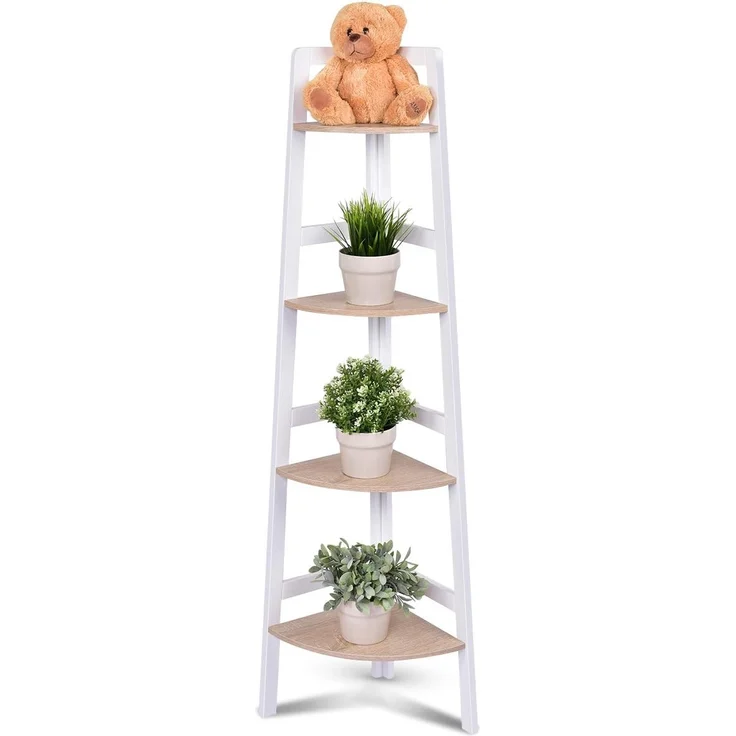 COSTWAY Eckregal Badregal Standregal Wandregal Regal Buecherregal Aktenregal Holzregal Dekoregal 4 Ebene – Bild 1