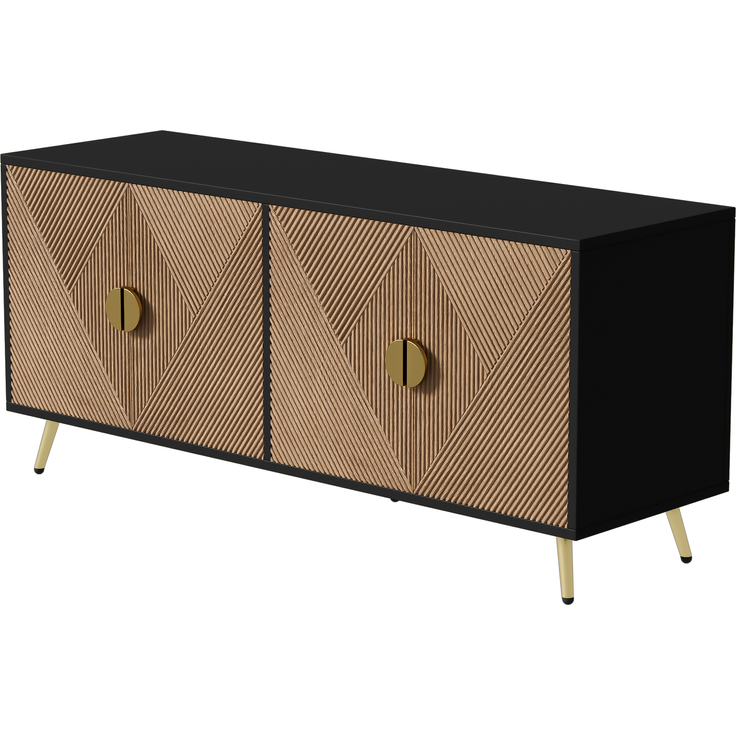 Sideboard, MDF/PB mit 4 Türen & Soft-Close, 160x40x75 cm, Schwarz/Holzfarben – Bild 8