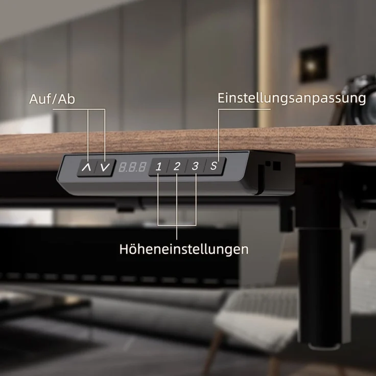 HOMAVO höhenverstellbarer Schreibtisch 70×140 cm, mit Memory- und Anti-Kollisionsfunktion, USB-A- und USB-C-Anschlüssen, Höhe 70–120 cm, Nussbaum – Bild 4