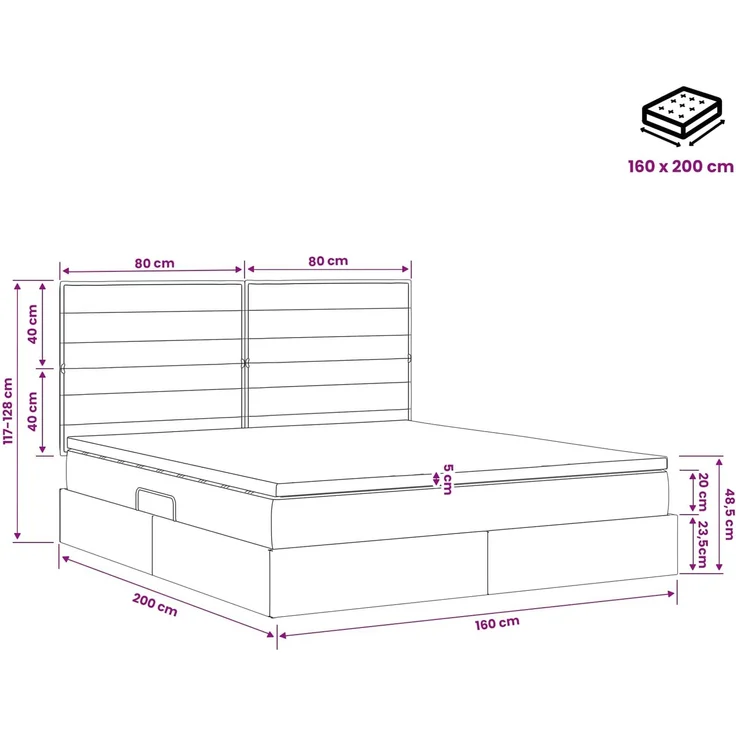 vidaXL LED-Speicherbett mit Matratze Schwarz 160x200 cm Stoff 3459893 – Bild 12