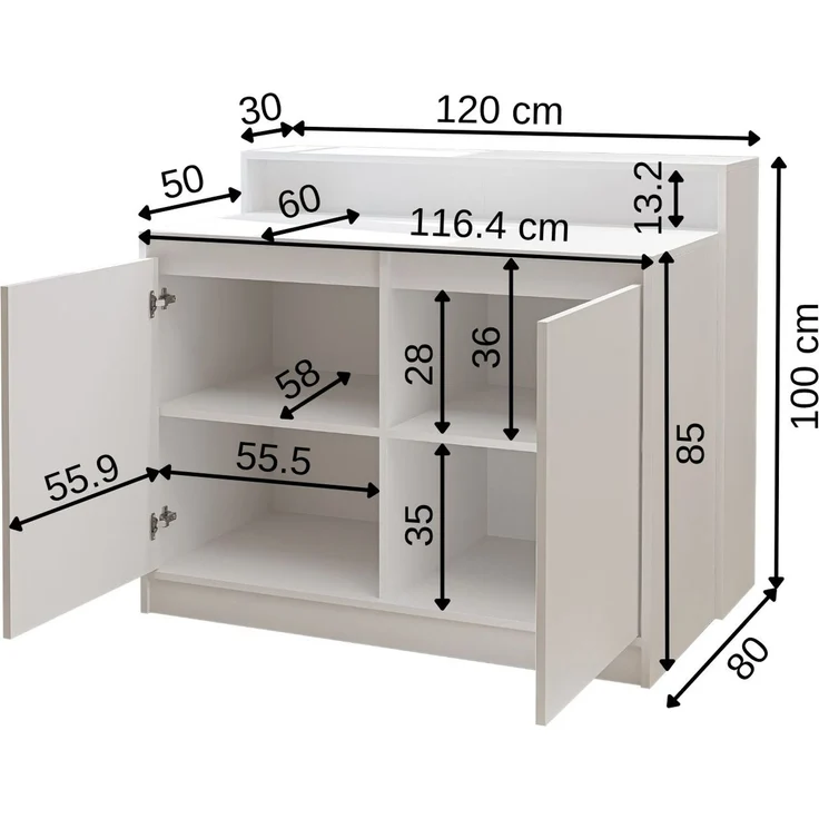 Roomart Kücheninsel CORTADO – Bartisch & Küchentisch mit Stauraum – 120×100×80 cm – Modernes Design • Weiß – Bild 6