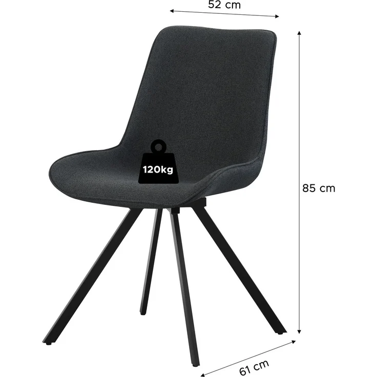 Drehstuhl 2er Set Rio Stühle in Anthrazit - gemütliches Design - B/H/T: 52x85x61 cm – Bild 3