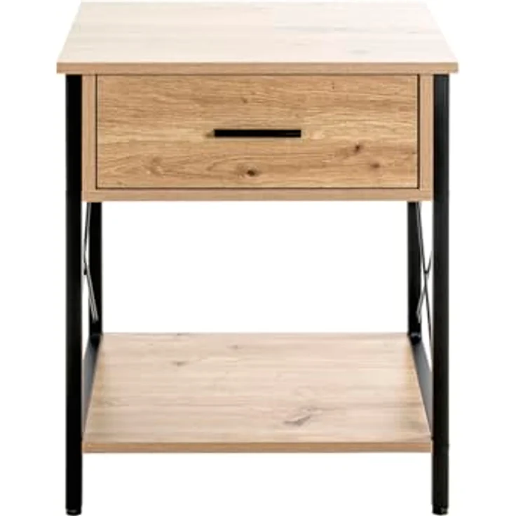 XXXL Beistelltisch, Schwarz und Eiche, Metall, mit 1 Schublade, offenes Fach, 40x60x45 cm, eckig – Bild 4