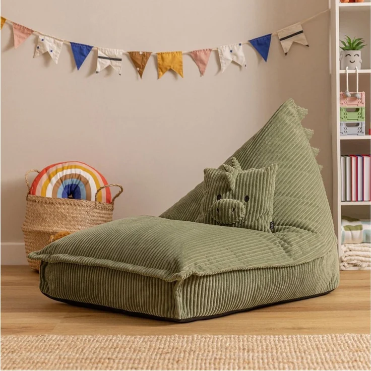 Icon Dexter Dinosaurier Sitzsack Kinder, Grün, Flauschiger Cord Stoff, Sitzsack Cord mit Füllung, Bequemer Kinder Sessel, Kuschelsessel, Lese Sessel, Schlafzimmer, Kinderzimmer, Spielzimmer – Bild 3
