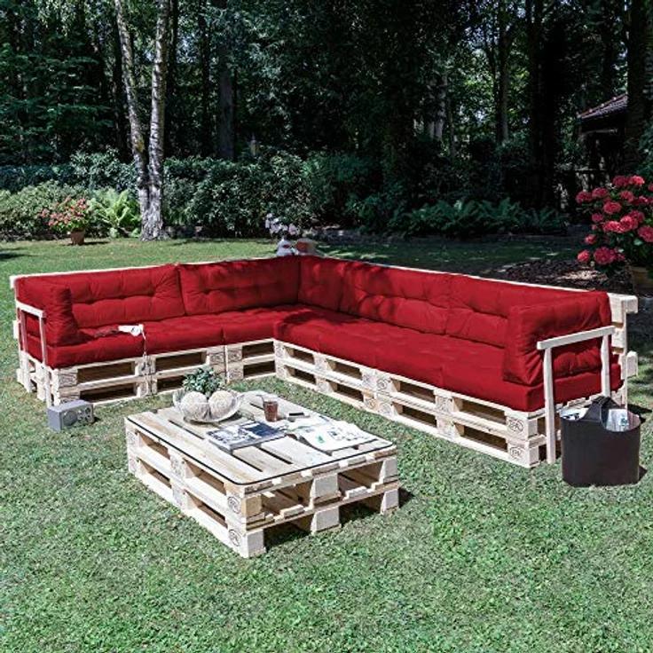 Beautissu Palettenkissen ECO Elements, Rot, 20x40x60 cm, Outdoor-Rückenkissen mit Zierknöpfen und Flockenfüllung – Bild 6