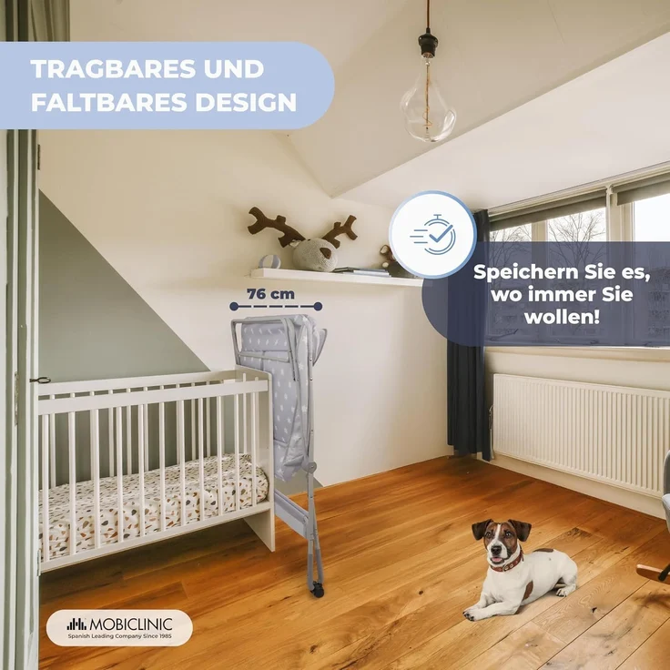 Mobiclinic®, Wickeltisch, Klappbar, Höhenverstellbar, Bis zu 15 Kg, 0–36 Monate, Windel-Organizer, 360°-Räder mit Bremse, Gurt und Sicherheitszaun, Waschbarer Bezug, Aufbewahrung, Zoey – Bild 4