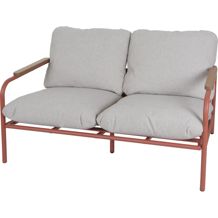 MCW Gartenbank O11, Aluminiumgestell, wetterfest, mit Holzoptik-Armlehnen und Olefin-Sitzkissen, grau