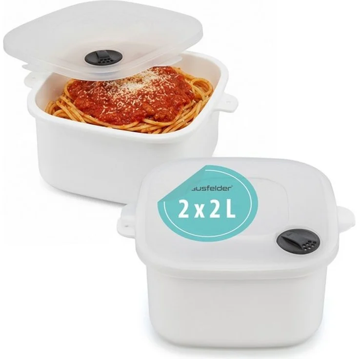 Hausfelder Mikrowellenbehälter Mikrowellentopf 2er Set, 2 x 2 Liter, Mikrowellengeschirrr mit Deckell, Mikrowellentopf 2 x 2 L, (2er Set, Set), BPA-freier Kunststoff, mit Dampfventil – Bild 4