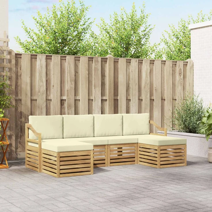 vidaXL Outdoor-Sofagarnitur 6 stk. 6-Sitzer Weiß und Creme Polyester 3392290 – Bild 1