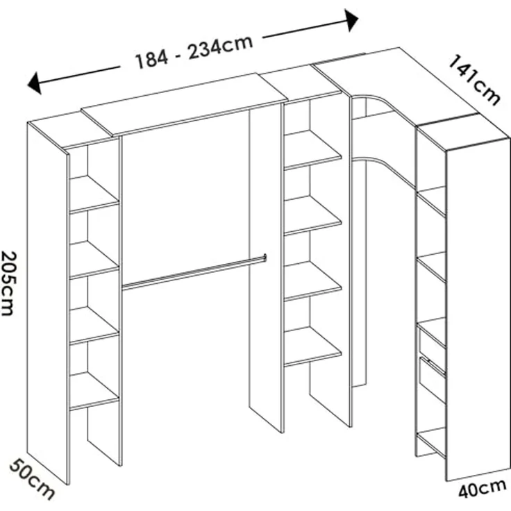 Dmora - Großer Kleiderschrank Bestone, Schlafzimmermöbel, Schrank, Garderobe, 234x141 h205 cm, Eiche – Bild 5