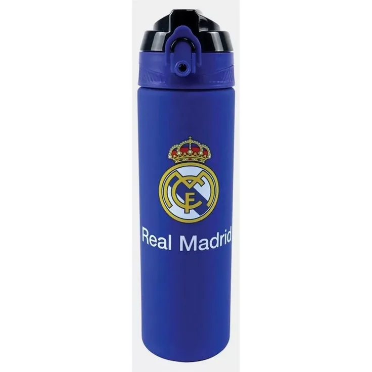 Real Madrid Trinkflasche Real Madrid Blue matte Kunststoff-Trinkflasche mit Strohhalm 700 ml