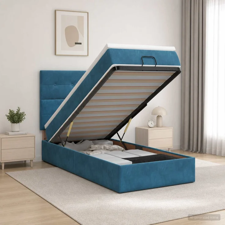 vidaXL Ottoman-Bett mit Matratze und LED Dunkelblau 100 x 200 cm Samt 3458287 – Bild 4
