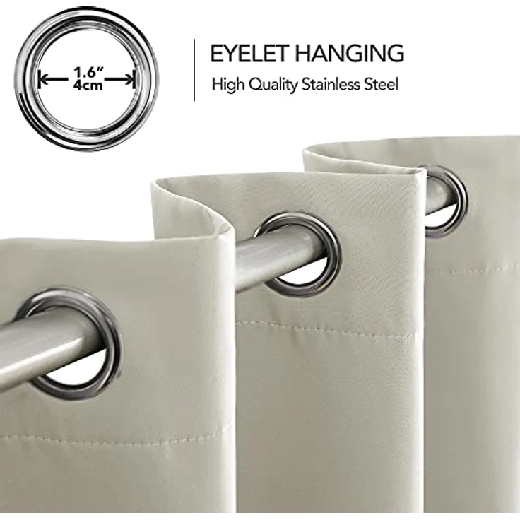 Deconovo Vorhang Blickdicht Verdunkelungsvorhang Ösenvorhang Gardinen gegen Kälte Vorhänge Wohnzimmer, 175x140 cm(HöhexBreite) cm, Creme, 2er Set – Bild 6