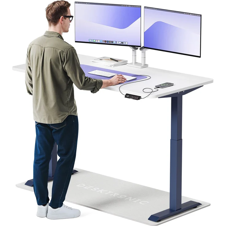 Desktronic HomeOne Elektrisch höhenverstellbarer Schreibtisch 160x80cm Blau/Weiß mit Memory-Funktion, Anti-Kollisions Technologie, USB-A und USB-C-Ladeanschlüssen – Bild 1