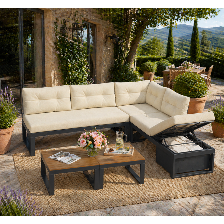 ZUBALIYA Garten-Loungeset - 191,5 x 191,5 x 79 cm , Beige , Polyester , verstellbare Rückenlehne , mit Stauraum – Bild 15