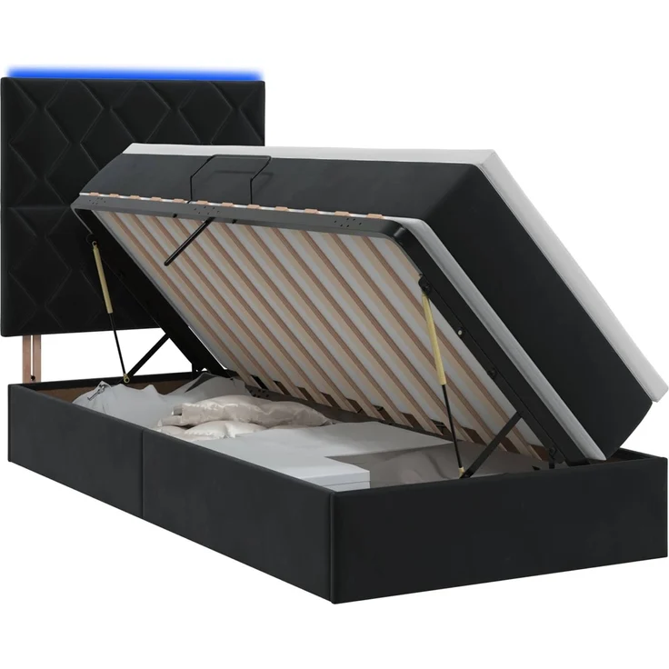 vidaXL LED-Speicherbett mit Matratze Schwarz 100 x 200 cm Samt 3460172 – Bild 2
