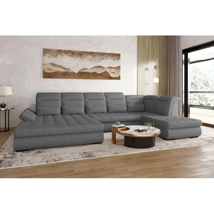 99rooms Toscana Wohnlandschaft Strukturstoff NEVE Anthrazit Links mit Schlaffunktion Lieferung Wohnung – Bild 5