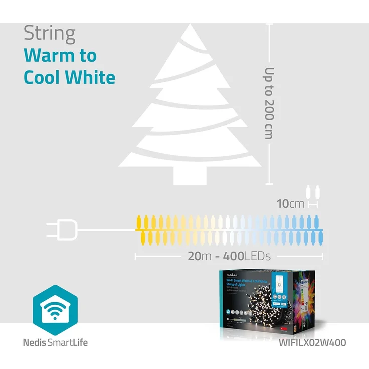 NEDIS SmartLife Weihnachtsbeleuchtung Schnur Wi-Fi Warm bis kühlen weiß 400 LED's 20.0 m Android™ / IOS – Bild 3
