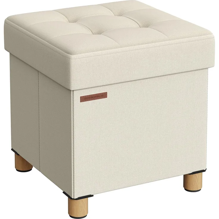 Songmics Sitzhocker mit Stauraum, kleine klappbare Sitzbank, 38x38 cm Fußbank, Aufbewahrungsbox, bis 300 kg belastbar, für Wohnzimmer Schlafzimmer Schlafsaal, Cremeweiß