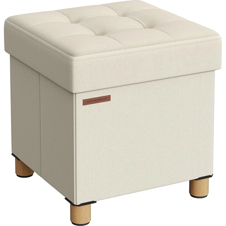 Songmics Sitzhocker mit Stauraum, kleine klappbare Sitzbank, 38x38 cm Fußbank, Aufbewahrungsbox, bis 300 kg belastbar, für Wohnzimmer Schlafzimmer Schlafsaal, Cremeweiß – Bild 1
