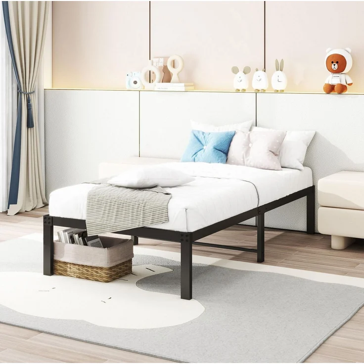 CHICFURN Metallbett 90x200 cm aus Metall mit 31 cm Stauraum und geräuschdämpfenden Kappen Schwarz – Bild 4