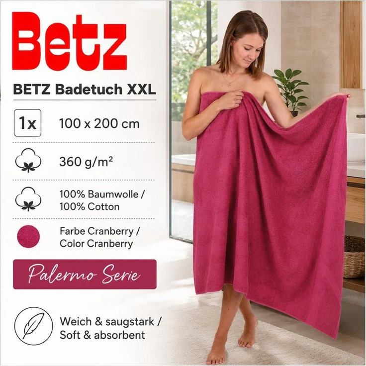 Betz Badetuch XXL 100x200 cm Palermo Saunatuch & Strandtuch Pflegeleicht & saugstark, 100% Baumwolle (1 Stück, 1-St) – Bild 2