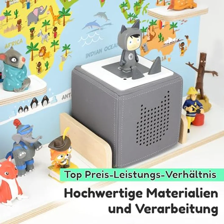 stadtecken Holzregal für Musikbox I Geeignet für die Toniebox und ca. 50 Tonies I Perfekte Tonie Aufbewahrung im Kinderzimmer I Zum Aufstellen oder Aufhängen I Atlas 2, groß – Bild 4