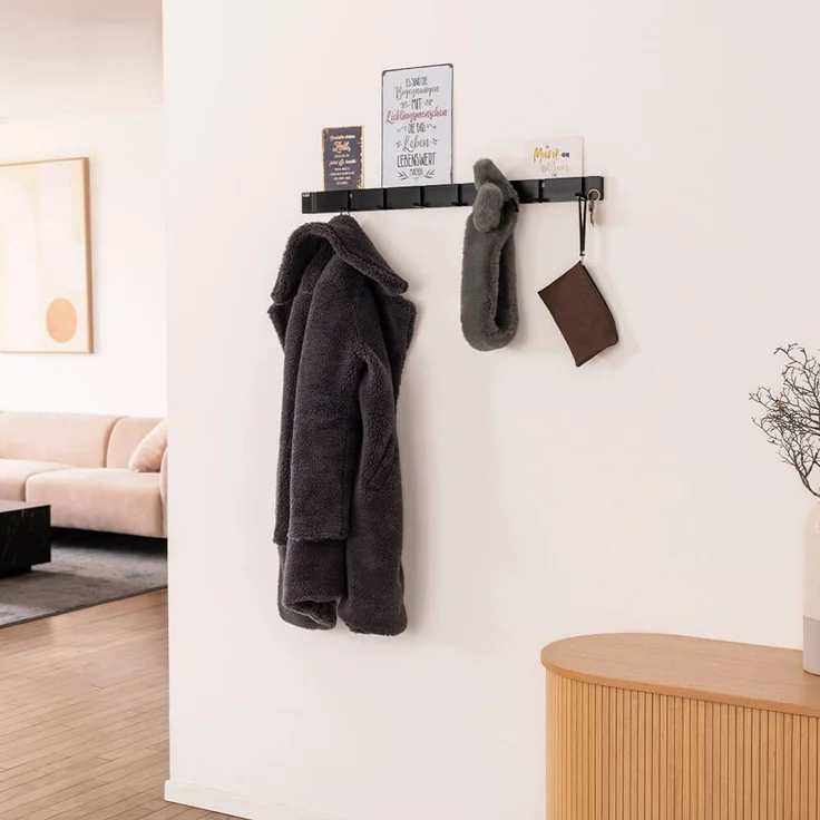 Home Deluxe Garderobenleiste HOOK - Schwarz, Bambus Holz / Zinklegierter Stahl, 2 x5,5 x82 cm – Bild 1