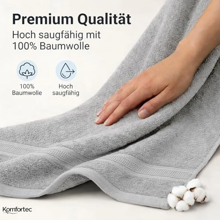 Komfortec 8er Handtuch Set aus 100% Baumwolle, 4 Badetücher 70x140 und 4 Handtücher 50x100 cm, Frottee, Weich, Towel, Groß, Weiß – Bild 7