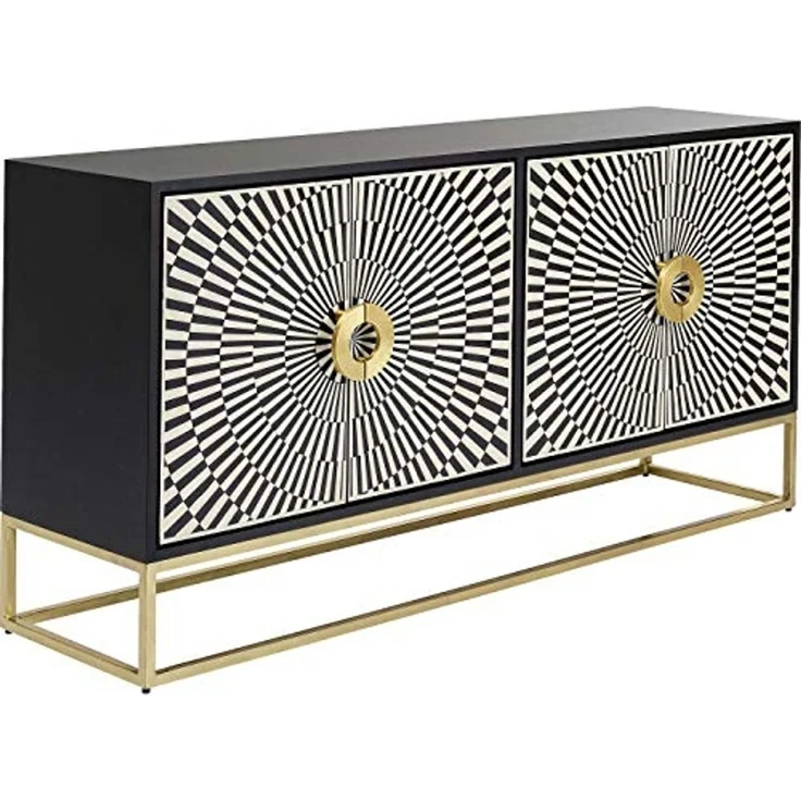 Kare Design Sideboard Electro, Schwarz/Weiß, Kommode, Massivholz Korpus, Stahlbeine, Zebra-Look, handgearbeitet, Soft-Close Türen, mit 2 Türen, 80 x 160 x 40 cm (H/B/T) – Bild 7