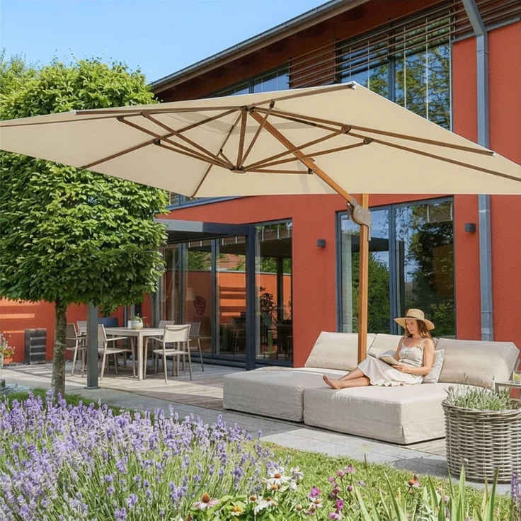 osoltus KOS Ampelschirm Alu Wood beige 350x260cm axial schwenkbar – Bild 2