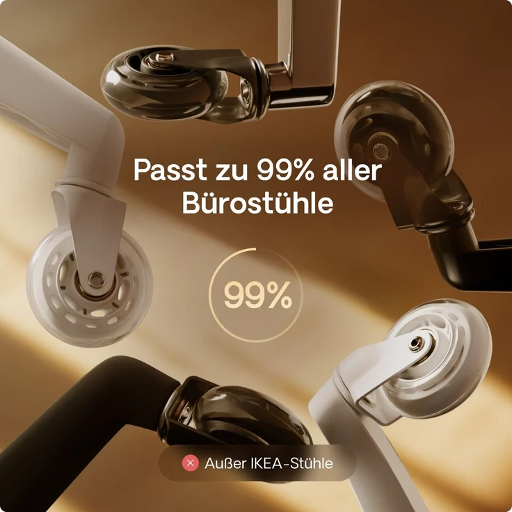Desktronic Bürostuhlrollen Schwarz, Ersatzrollen 360°, Set 5 Stück, Ersatzräder für Bürostühle auf Teppich- und Parkettböden – Bild 8