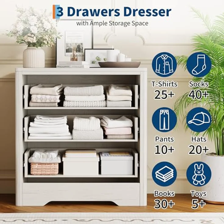 GarveeHome Kommode Mit 3 Schubladen, Nachttisch Mit Durchbrochenem Muster Und Kristallknauf, Dekorativer Beistelltisch Mit 220 kg Tragkraft, Für Wohnzimmer Und Schlafzimmer, 80 x 40 x 77 cm – Bild 6