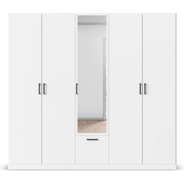 rauch Drehtürenschrank Kleiderschrank Schrank Garderobe Wäscheschrank BARI mit Spiegel mit Schubasten mittig, moderner Griff in Graumetallic MADE IN GERMANY – Bild 8