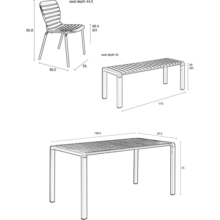 Zuiver Gartenmöbel-Set Vondel mit Tisch, 2 Stühlen & Bank, Aluminium Grün 87,2x168,5x75 cm – Bild 9